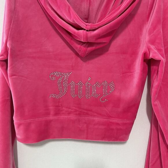 NWT Large JUICY COUTURE Velour Bling Tracksuit Hoodie & Pant Hot Pink - Picture 3 of 11